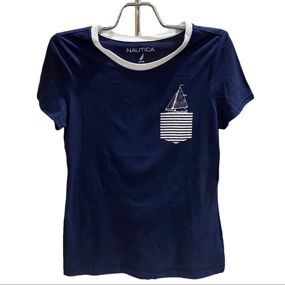 NWT Nautica T-Shirt Top  Navy White Sailboat Nautical